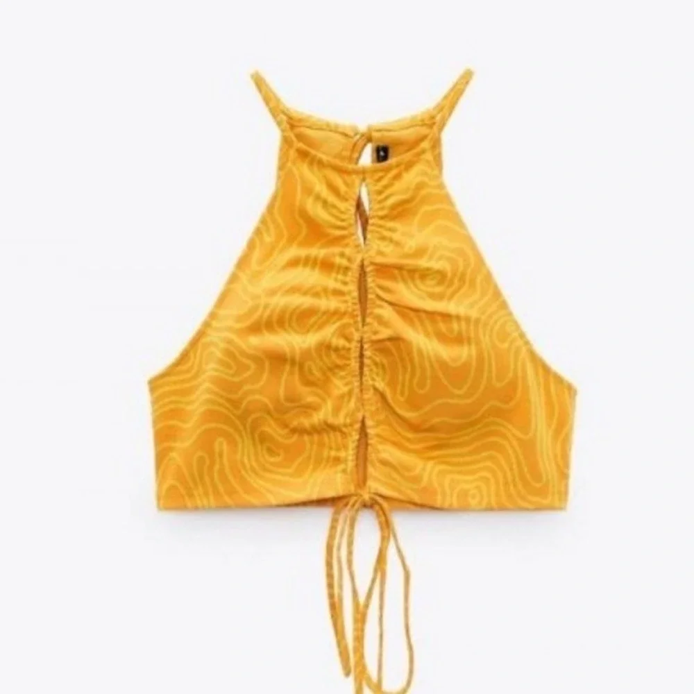 Zara Orange Yellow Swirl Halter Crop Top - Picture 2 of 8